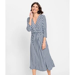 Olsen Women's 3/4 Sleeve A-Line Dot Print Midi Dress Blue and White, Size XL